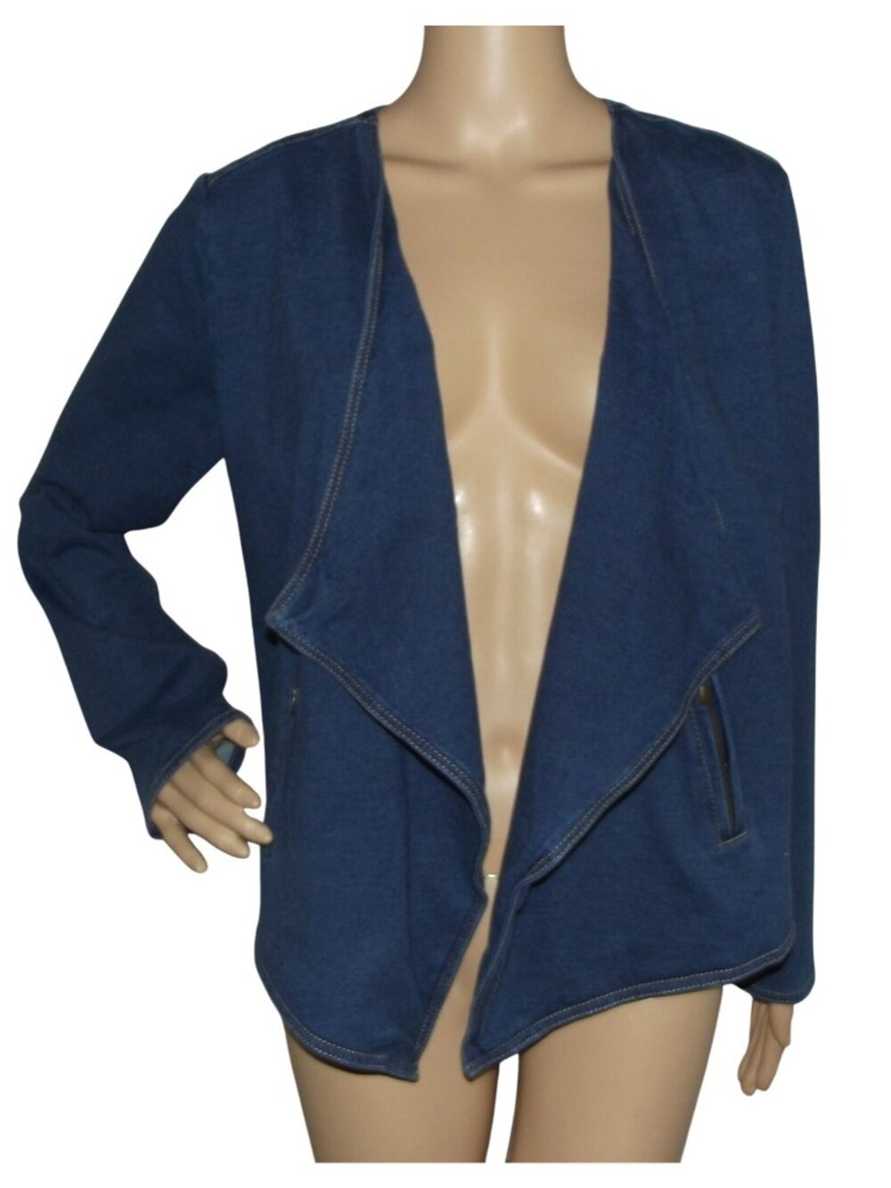 Live a Little Denim Jacket Womens Medium blue jean knit asymmetric zip pocket